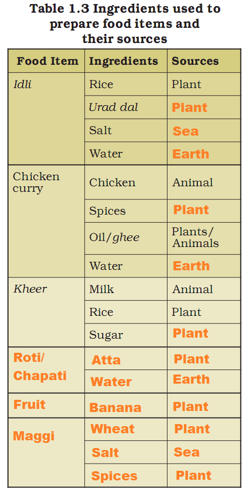 Activity Science class 6 chapter 1 Food where does it come from 